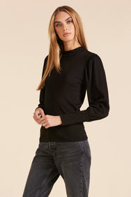 SHIRRED SLEEVE MOCKNECK TOP