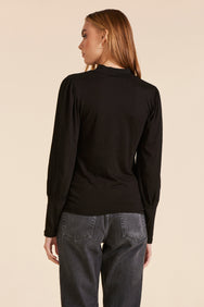 SHIRRED SLEEVE MOCKNECK TOP