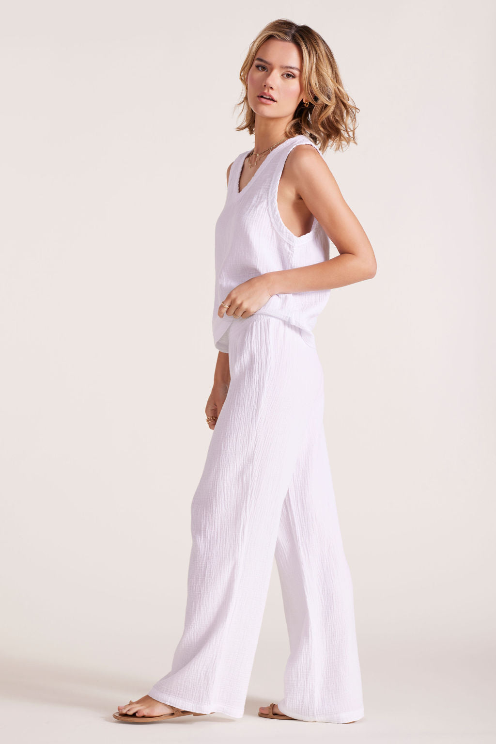 SMOCKED WAIST WIDE LEG PANT