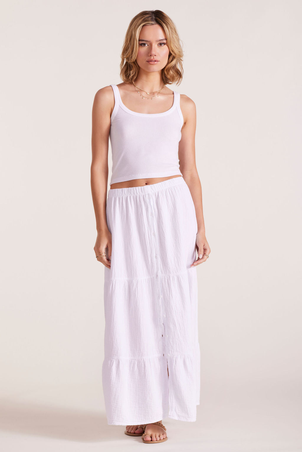 TIERED BUTTON FRONT MAXI SKIRT