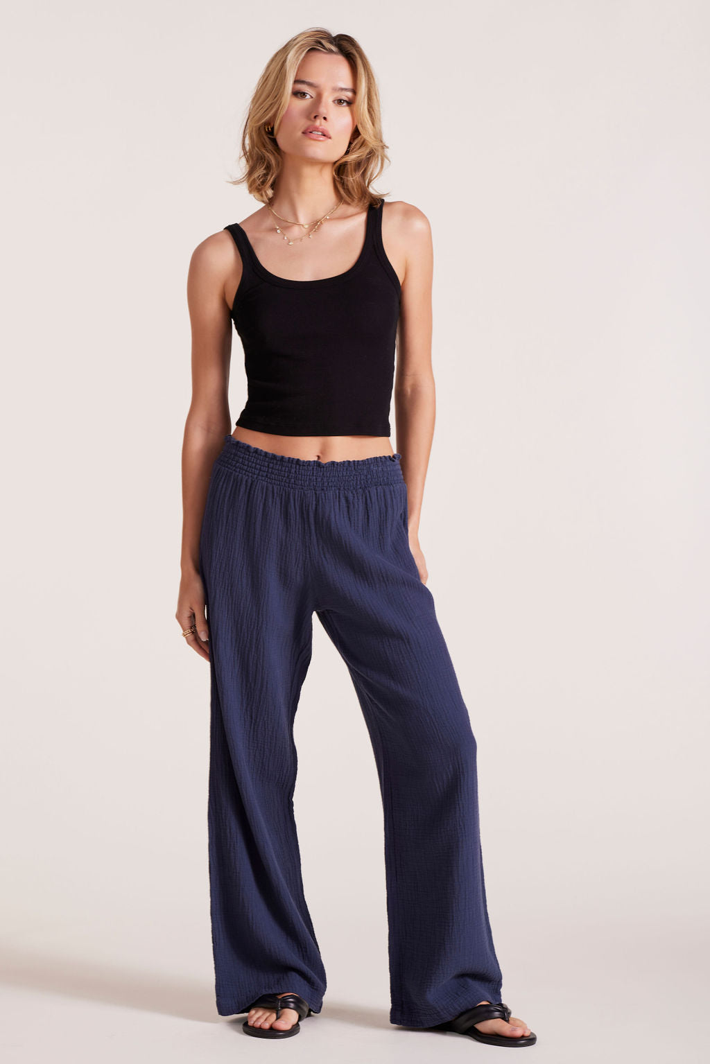 SMOCKED WAIST WIDE LEG PANT