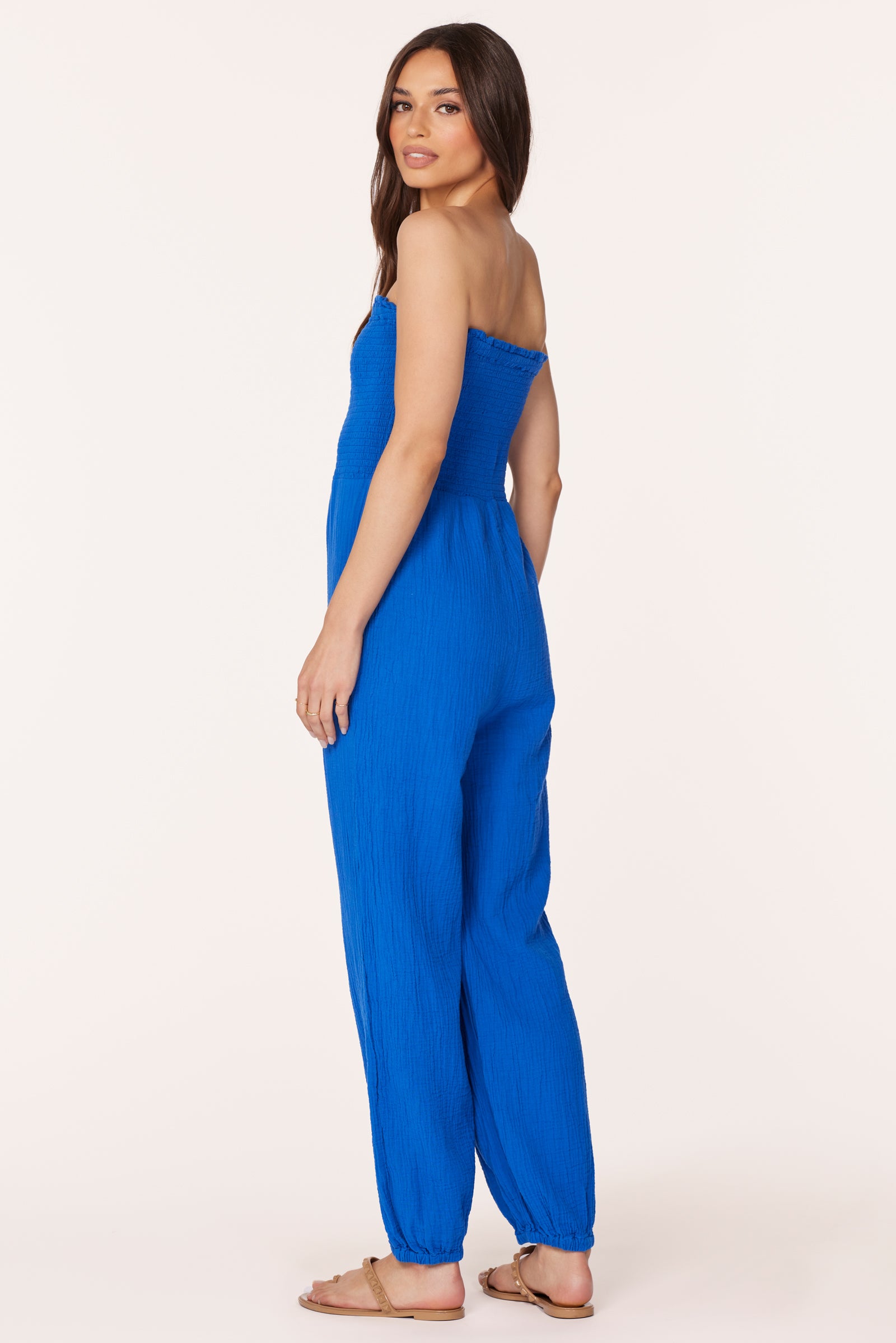 SMOCKED TUBE TOP JUMPSUIT